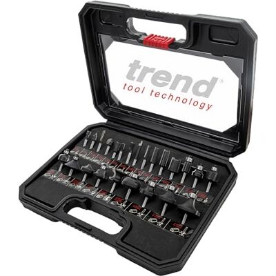 TREND Ensemble de démarrage de 24 fraises pour routeur, tige de 1/4 pouce, pointe en carbure de tungstène, étui de rangement inclus, SET/SS24X1/4TC TREND Ensemble de démarrage de 24 fraises pour routeur, tige de 1/4 pouce, pointe en carbure de tungstène, étui de rangement inclus, SET/SS24X1/4TC