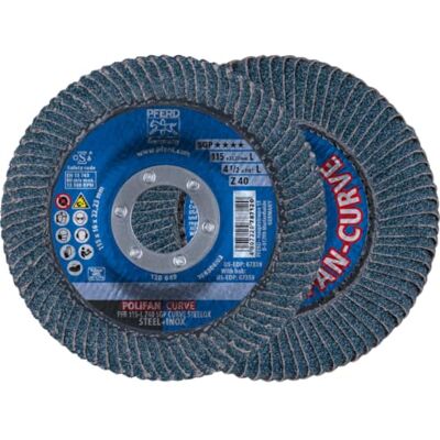 PFERD TOOLS POLIFAN CURVE Lot de 2 disques à lamelles Ø 115 mm, largeur L (14 mm), Z40, SGP Steelox 67698042 Pour un traitement précis des coutures de gorge PFERD TOOLS POLIFAN CURVE Lot de 2 disques à lamelles Ø 115 mm, largeur L (14 mm), Z40, SGP Steelox 67698042 Pour un traitement précis des coutures de gorge