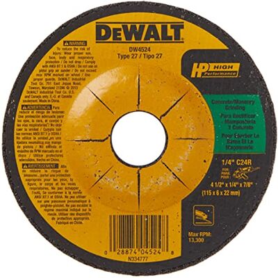 DeWalt DW4524 Meule de meulage pour béton/maçonnerie 10,4 cm x 1,3 cm x 1,2 cm DeWalt DW4524 Meule de meulage pour béton/maçonnerie 10,4 cm x 1,3 cm x 1,2 cm