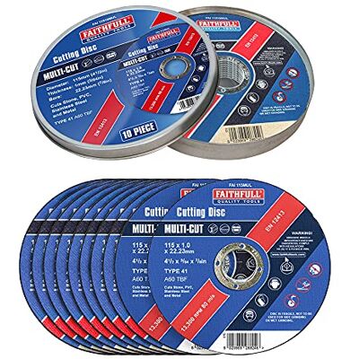 Faithfull Disques de coupe extra fins 1 mm à coupe rapide – 115 mm x 1 mm x 22,23 mm (4,5 pouces), lot de 10 avec boîte de rangement Faithfull Disques de coupe extra fins 1 mm à coupe rapide – 115 mm x 1 mm x 22,23 mm (4,5 pouces), lot de 10 avec boîte de rangement