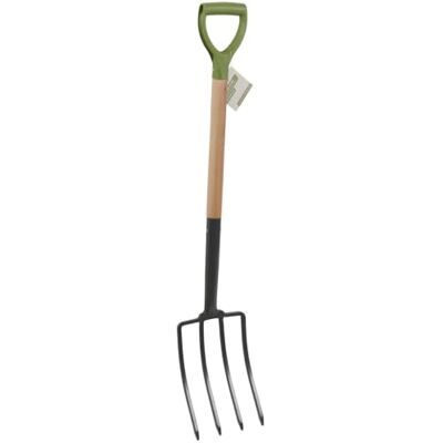 Kinzo Fourche à foin à 4 dents Outil de jardin avec manche en bois Fourche à fumier pour potager et compost Fourche robuste pour creuser, aérer et desserrer Kinzo Fourche à foin à 4 dents Outil de jardin avec manche en bois Fourche à fumier pour potager et compost Fourche robuste pour creuser, aérer et desserrer