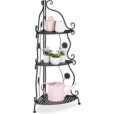 Relaxdays Étagère à Fleurs et Plantes, métal, 3 étages, extérieur et intérieur, HxLxP : 82,5x31x31 cm, Coin, Noir Relaxdays Étagère à Fleurs et Plantes, métal, 3 étages, extérieur et intérieur, HxLxP : 82,5x31x31 cm, Coin, Noir