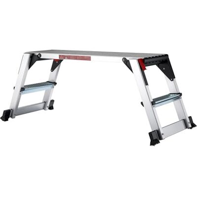 WilTec Plateforme de travail – 126 x 52 x 49 cm – Surface de marchepied 95 x 30 cm – Escabeau pliable en Aluminium – Plate-forme échelle antidérapante WilTec Plateforme de travail – 126 x 52 x 49 cm – Surface de marchepied 95 x 30 cm – Escabeau pliable en Aluminium – Plate-forme échelle antidérapante