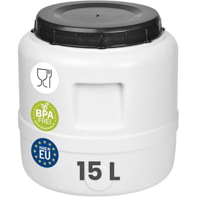 Garronda Fût Alimentaire 15 L Plastique HDPE Tonneau Baril Grande Ouverture pour Eau, Stockage et Fermentation Recupérateur d Eau de Pluie GD-0187 Blanc Garronda Fût Alimentaire 15 L Plastique HDPE Tonneau Baril Grande Ouverture pour Eau, Stockage et Fermentation Recupérateur d Eau de Pluie GD-0187 Blanc