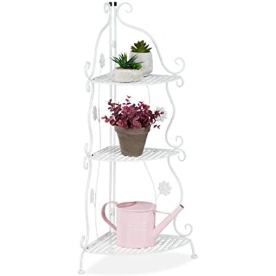 Relaxdays Étagère à Fleurs et Plantes, métal, 3 étages, extérieur et intérieur, HxLxP : 82,5x31x31 cm, Coin, Blanc Relaxdays Étagère à Fleurs et Plantes, métal, 3 étages, extérieur et intérieur, HxLxP : 82,5x31x31 cm, Coin, Blanc