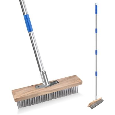 BORDEAG Balai Métallique Robuste avec Manche Télescopique 150cm, Brosse Net Joint avec Manche Amovible,Balai à Récurer pour Patio, Terrasse et Jardin 30cm BORDEAG Balai Métallique Robuste avec Manche Télescopique 150cm, Brosse Net Joint avec Manche Amovible,Balai à Récurer pour Patio, Terrasse et Jardin 30cm