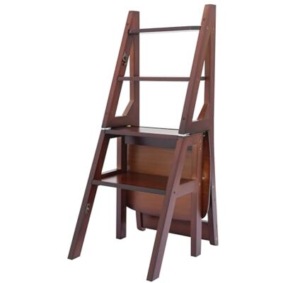 Beaudreaul Chaise d'échelle, pliable, convertible, à 4 niveaux, en bois, multifonction, capacité de charge de 100 kg, pour chambre à coucher, garde-manger, balcons, etc. (noyer) Beaudreaul Chaise d'échelle, pliable, convertible, à 4 niveaux, en bois, multifonction, capacité de charge de 100 kg, pour chambre à coucher, garde-manger, balcons, etc. (noyer)