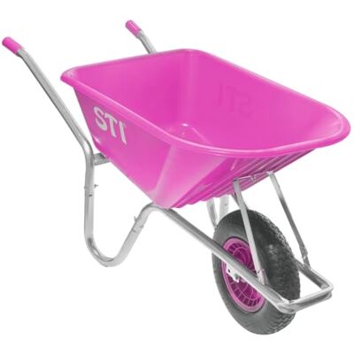 STI Brouette rose 110 l charge 160 kg acier et baignoire en polypropylène haute résistance jardin cour maçonnerie STI Brouette rose 110 l charge 160 kg acier et baignoire en polypropylène haute résistance jardin cour maçonnerie