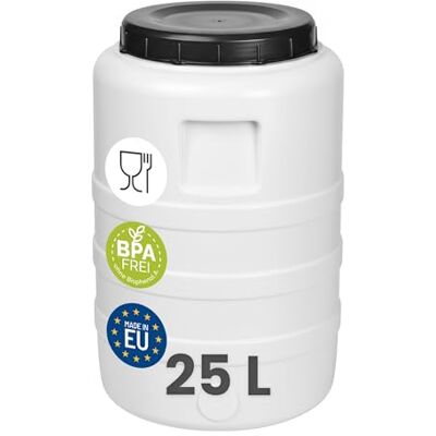 Garronda Fût Alimentaire 25 L Plastique HDPE Tonneau Baril Grande Ouverture pour Eau, Stockage et Fermentation Recupérateur d Eau de Pluie GD-0187 Blanc Garronda Fût Alimentaire 25 L Plastique HDPE Tonneau Baril Grande Ouverture pour Eau, Stockage et Fermentation Recupérateur d Eau de Pluie GD-0187 Blanc