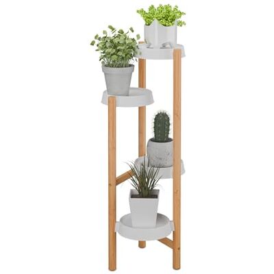Relaxdays Étagère à Plantes, 4 emplacements, Bambou et Plastique, H x L x P : env. 85 x 32 x 33 cm, Nature et Blanc Relaxdays Étagère à Plantes, 4 emplacements, Bambou et Plastique, H x L x P : env. 85 x 32 x 33 cm, Nature et Blanc