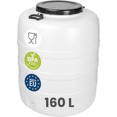 Garronda Fût Alimentaire 160 L Plastique HDPE Tonneau Baril Grande Ouverture pour Eau, Stockage et Fermentation Recupérateur d Eau de Pluie GD-0187 Blanc Garronda Fût Alimentaire 160 L Plastique HDPE Tonneau Baril Grande Ouverture pour Eau, Stockage et Fermentation Recupérateur d Eau de Pluie GD-0187 Blanc