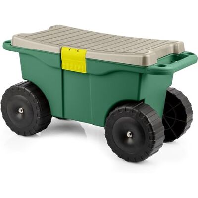 Pure Chariot de jardin utilitaire – Bac de rangement à roulettes avec banc et plateau à outils intérieur – Tabouret de jardinage pour désherbage et plantation – Vert foncé/noir/gris Pure Chariot de jardin utilitaire – Bac de rangement à roulettes avec banc et plateau à outils intérieur – Tabouret de jardinage pour désherbage et plantation – Vert foncé/noir/gris