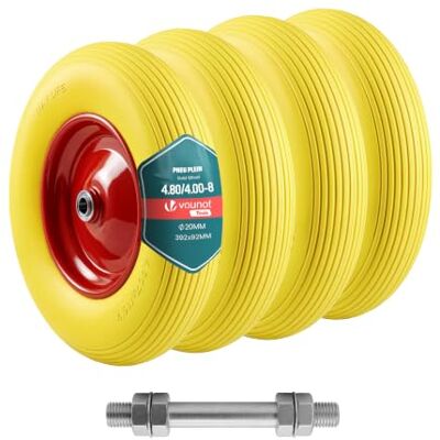 VOUNOT ® Lot de 4 Roue Increvable 4.80/4.00-8 en PU Roue de Brouette 392x92mm Alésage de 20 mm avec avec Axe inclus et Roulements à Billes pour Diable Chariot et Remorque de Jardin Jaune VOUNOT ® Lot de 4 Roue Increvable 4.80/4.00-8 en PU Roue de Brouette 392x92mm Alésage de 20 mm avec avec Axe inclus et Roulements à Billes pour Diable Chariot et Remorque de Jardin Jaune
