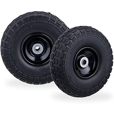 Relaxdays Roue de diable, lot de 8, en caoutchouc, 260x85 mm, increvables, 16 mm, 4.1/3.5-4 essieu, jusqu'à 150 kg, noir Relaxdays Roue de diable, lot de 8, en caoutchouc, 260x85 mm, increvables, 16 mm, 4.1/3.5-4 essieu, jusqu'à 150 kg, noir