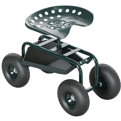 Outsunny Siège de Jardin siège de Travail Chaise roulante siège pivotant à 360° et réglable en Hauteur avec Plateau à Outils Charge Max. 150 Kg Vert Outsunny Siège de Jardin siège de Travail Chaise roulante siège pivotant à 360° et réglable en Hauteur avec Plateau à Outils Charge Max. 150 Kg Vert