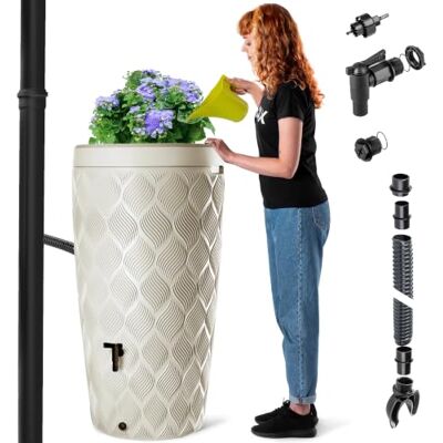 KADAX Réservoir d'eau de pluie 240 l crème, couvercle de pot, robinet d'eau résistant au gel pour la collecte et l'irrigation du jardin KADAX Réservoir d'eau de pluie 240 l crème, couvercle de pot, robinet d'eau résistant au gel pour la collecte et l'irrigation du jardin
