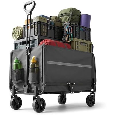 Relaxdays Chariot de transport pliable 150 kg avec poignée télescopique, hayon, bâche de pluie, chariot de transport, chariot de courses, camping, gris Relaxdays Chariot de transport pliable 150 kg avec poignée télescopique, hayon, bâche de pluie, chariot de transport, chariot de courses, camping, gris