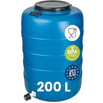 Garronda Fût Alimentaire 200 L avec robinet Plastique HDPE Tonneau Baril Grande Ouverture pour Eau, Stockage et Fermentation Recuperateur D Eau De Pluie GD-0186 Bleu Garronda Fût Alimentaire 200 L avec robinet Plastique HDPE Tonneau Baril Grande Ouverture pour Eau, Stockage et Fermentation Recuperateur D Eau De Pluie GD-0186 Bleu