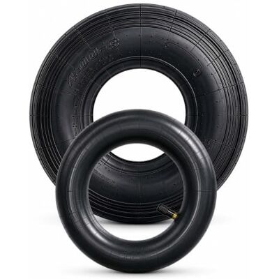 WilTec Pneu de brouette avec chambre à air 4.00-8 – 400 x 100 mm – Valve droite – capacité de charge max. 160 kg – pour Roue Brouette Chariot Diable Scooter WilTec Pneu de brouette avec chambre à air 4.00-8 – 400 x 100 mm – Valve droite – capacité de charge max. 160 kg – pour Roue Brouette Chariot Diable Scooter