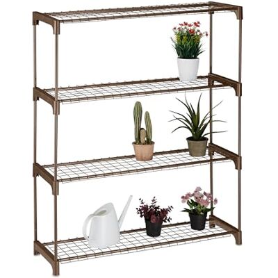 Relaxdays Étagère à Plantes, 4 Niveaux, pour Vos trésors Verts, métal et Plastique, H x L x P : 106 x 91 x 28 cm, Marron Relaxdays Étagère à Plantes, 4 Niveaux, pour Vos trésors Verts, métal et Plastique, H x L x P : 106 x 91 x 28 cm, Marron