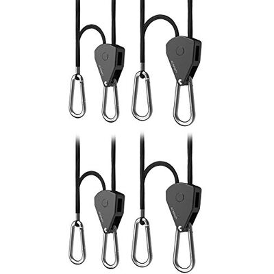 Infinity Lot de 2 paires de suspensions réglables en corde de 0,3 cm Cliquet et mousqueton en acier inoxydable, capacité de 68 kg pour lampes de culture, ventilateurs en ligne Infinity Lot de 2 paires de suspensions réglables en corde de 0,3 cm Cliquet et mousqueton en acier inoxydable, capacité de 68 kg pour lampes de culture, ventilateurs en ligne