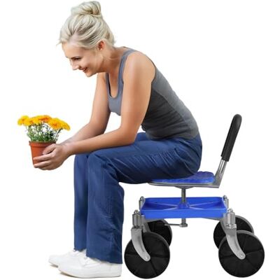 reukmuuc Siège de jardin à roulettes réglable, siège rotatif à 360°, chariot de jardin avec plateau de rangement, hauteur réglable de 51 à 61 cm, capacité de 150 kg, pour jardinage, entretien de la pelouse et reukmuuc Siège de jardin à roulettes réglable, siège rotatif à 360°, chariot de jardin avec plateau de rangement, hauteur réglable de 51 à 61 cm, capacité de 150 kg, pour jardinage, entretien de la pelouse et