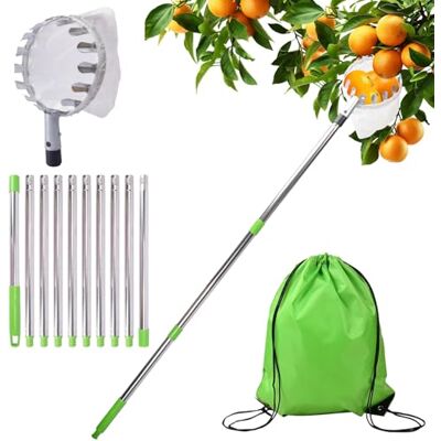 WUSUPU Récolte de fruits télescopique, cueillette de fruits réglable, classeur de fruits, collecte de pommes avec support pour sac en tissu et sac avec cordon de serrage pour ramasser des fruits à WUSUPU Récolte de fruits télescopique, cueillette de fruits réglable, classeur de fruits, collecte de pommes avec support pour sac en tissu et sac avec cordon de serrage pour ramasser des fruits à