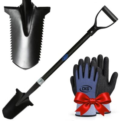 CKG Pelle de détection de métaux en carbone avec double lame dentelée – Coupe-racines de jardin léger, accessoire professionnel de détecteur de métaux, pelle dorée – Noir carbone CKG Pelle de détection de métaux en carbone avec double lame dentelée – Coupe-racines de jardin léger, accessoire professionnel de détecteur de métaux, pelle dorée – Noir carbone