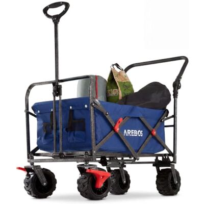 Arebos Chariot Pliable de Transport 100 kg Wagon Tout-Terrain Pliable avec Roues XL & Poignée Télescopique Chariot de Jardin, Plage, Courses, Camping, Pique-Nique et Loisirs Bleu Arebos Chariot Pliable de Transport 100 kg Wagon Tout-Terrain Pliable avec Roues XL & Poignée Télescopique Chariot de Jardin, Plage, Courses, Camping, Pique-Nique et Loisirs Bleu
