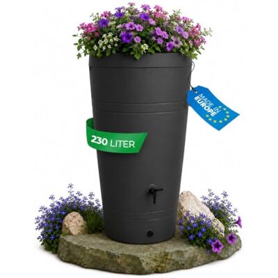 YourCasa Récupérateur d'eau de pluie, 230 l, design Decore, résistant au gel, en plastique, avec robinet, pour le jardin, étroit, anthracite YourCasa Récupérateur d'eau de pluie, 230 l, design Decore, résistant au gel, en plastique, avec robinet, pour le jardin, étroit, anthracite