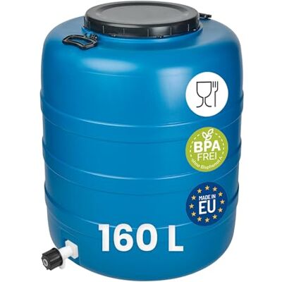Garronda Fût Alimentaire 160 L avec robinet Plastique HDPE Tonneau Baril Grande Ouverture pour Eau, Stockage et Fermentation Recuperateur D Eau De Pluie GD-0186 Bleu Garronda Fût Alimentaire 160 L avec robinet Plastique HDPE Tonneau Baril Grande Ouverture pour Eau, Stockage et Fermentation Recuperateur D Eau De Pluie GD-0186 Bleu