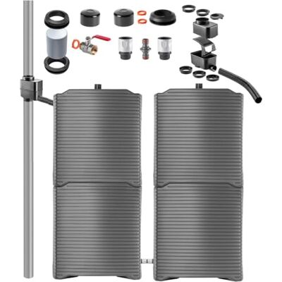 KADAX Lot de 4 réservoirs de pluie de 125 l avec collecteur de pluie et kit de raccordement A+B Réservoir modulaire en plastique robuste Grand réservoir d'eau de pluie pour jardin (anthracite) KADAX Lot de 4 réservoirs de pluie de 125 l avec collecteur de pluie et kit de raccordement A+B Réservoir modulaire en plastique robuste Grand réservoir d'eau de pluie pour jardin (anthracite)