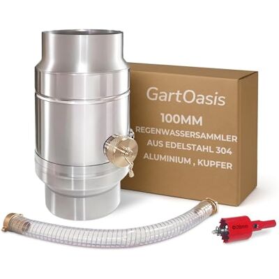 GartOasis Collecteur d’Eau de Pluie pour Tuyau Descente Ø 100mm, DN100 Récupérateur Acier Inoxydable et Aluminium, avec Tuyau de 45 cm et Raccord pour Cuve, Construction à Double Paroi, Rendement de 85% GartOasis Collecteur d’Eau de Pluie pour Tuyau Descente Ø 100mm, DN100 Récupérateur Acier Inoxydable et Aluminium, avec Tuyau de 45 cm et Raccord pour Cuve, Construction à Double Paroi, Rendement de 85%