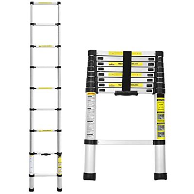 Lospitch Échelle télescopique pliable en aluminium de 2,6 m avec mécanisme de verrouillage à ressort Multifonction Charge maximale 150 kg Pour les travaux dans la maison, le grenier, le jardin Lospitch Échelle télescopique pliable en aluminium de 2,6 m avec mécanisme de verrouillage à ressort Multifonction Charge maximale 150 kg Pour les travaux dans la maison, le grenier, le jardin