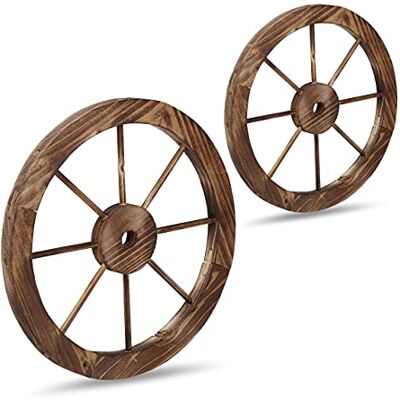 Relaxdays Roues décoratives en bois, lot 2, décoration jardin, terrasse, roue chariot rustique, style Far West, marron Relaxdays Roues décoratives en bois, lot 2, décoration jardin, terrasse, roue chariot rustique, style Far West, marron