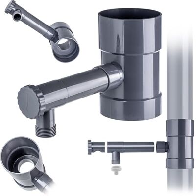 KADAX Collecteur d'eau de pluie 100 mm pour tuyau de descente, voleur de pluie avec valve intégrée, collecteur d'eau en plastique de qualité supérieure, gris KADAX Collecteur d'eau de pluie 100 mm pour tuyau de descente, voleur de pluie avec valve intégrée, collecteur d'eau en plastique de qualité supérieure, gris