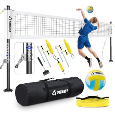 Patiassy Filet de volleyball portable professionnel avec poteaux en aluminium à hauteur réglable, système de treuil, ballon de volleyball avec pompe et sac de transport pour jardin, plage Patiassy Filet de volleyball portable professionnel avec poteaux en aluminium à hauteur réglable, système de treuil, ballon de volleyball avec pompe et sac de transport pour jardin, plage