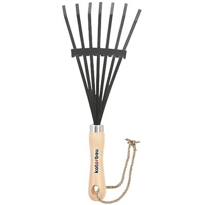 KOTARBAU ® Mini balai à feuilles 38 cm avec manche en bois 7 dents pour herbe à feuilles KOTARBAU ® Mini balai à feuilles 38 cm avec manche en bois 7 dents pour herbe à feuilles