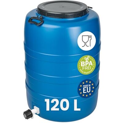 Garronda Fût Alimentaire 120 L avec robinet Plastique HDPE Tonneau Baril Grande Ouverture pour Eau, Stockage et Fermentation Recuperateur D Eau De Pluie GD-0186 Bleu Garronda Fût Alimentaire 120 L avec robinet Plastique HDPE Tonneau Baril Grande Ouverture pour Eau, Stockage et Fermentation Recuperateur D Eau De Pluie GD-0186 Bleu