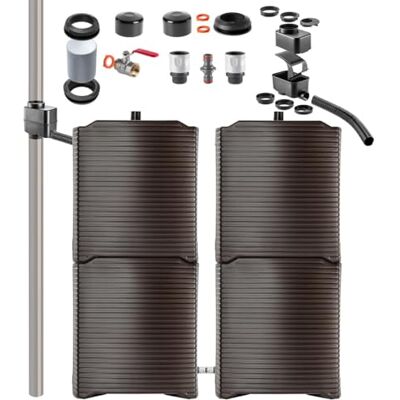 KADAX Lot de 4 réservoirs de pluie de 125 l avec collecteur de pluie et kit de raccordement A+B Réservoir modulaire en plastique robuste Grand réservoir d'eau de pluie pour jardin Moka KADAX Lot de 4 réservoirs de pluie de 125 l avec collecteur de pluie et kit de raccordement A+B Réservoir modulaire en plastique robuste Grand réservoir d'eau de pluie pour jardin Moka