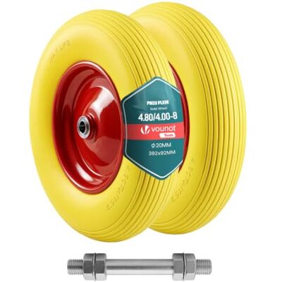 VOUNOT ® Lot de 2 Roue Increvable 4.80/4.00-8 en PU Roue de Brouette 392x92mm Alésage de 20 mm avec avec Axe inclus et Roulements à Billes pour Diable Chariot et Remorque de Jardin Jaune VOUNOT ® Lot de 2 Roue Increvable 4.80/4.00-8 en PU Roue de Brouette 392x92mm Alésage de 20 mm avec avec Axe inclus et Roulements à Billes pour Diable Chariot et Remorque de Jardin Jaune