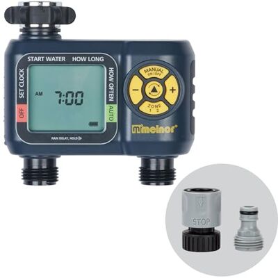 Melnor AquaTimer 65139AMZ Minuteur numérique d'arrosage programmable à 2 zones, ensemble de connexion rapide, noir, jaune Melnor AquaTimer 65139AMZ Minuteur numérique d'arrosage programmable à 2 zones, ensemble de connexion rapide, noir, jaune