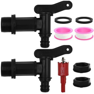 Zatixbu Lot de 2 robinets d'écoulement, 3/4 ", en plastique, pour citerne d'eau de pluie, avec joint et ouvre-trou, robuste, pour réservoir d'eau, tonneau de pluie (noir) Zatixbu Lot de 2 robinets d'écoulement, 3/4 ", en plastique, pour citerne d'eau de pluie, avec joint et ouvre-trou, robuste, pour réservoir d'eau, tonneau de pluie (noir)