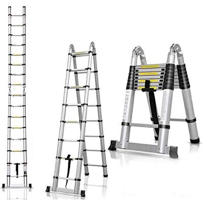 Nictemaw Échelle pliante télescopique avec caoutchouc antidérapant 5 m Échelle multifonction extensible 150 kg En aluminium Nictemaw Échelle pliante télescopique avec caoutchouc antidérapant 5 m Échelle multifonction extensible 150 kg En aluminium