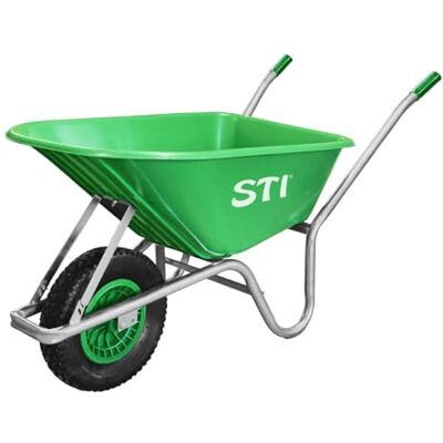 STI Brouette verte 110 l charge 160 kg en acier et baignoire en polypropylène haute résistance jardin cour maçonnerie STI Brouette verte 110 l charge 160 kg en acier et baignoire en polypropylène haute résistance jardin cour maçonnerie