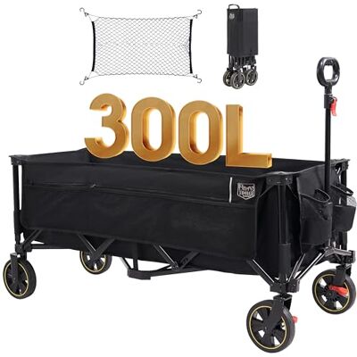 TIMBER RIDGE Chariot de festival étendu avec freins et filet de fret, grand chariot pliable de 300 L avec poignée réglable et porte-gobelet, chariot robuste de 160 kg pour camping, shopping, randonnée TIMBER RIDGE Chariot de festival étendu avec freins et filet de fret, grand chariot pliable de 300 L avec poignée réglable et porte-gobelet, chariot robuste de 160 kg pour camping, shopping, randonnée