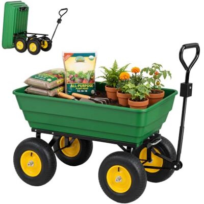 Outsunny Chariot de Jardin à Main Benne Basculante 75° 125L Max. 200 Kg 4 Roues Pneumatiques, Acier PP, Jaune Vert Outsunny Chariot de Jardin à Main Benne Basculante 75° 125L Max. 200 Kg 4 Roues Pneumatiques, Acier PP, Jaune Vert