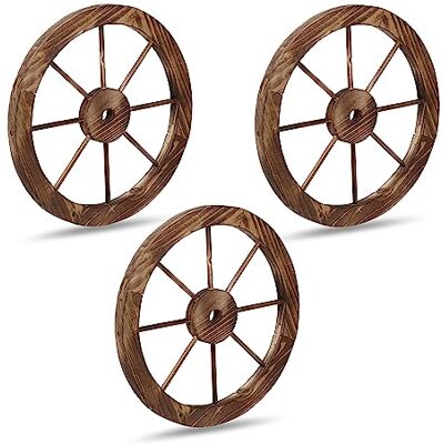 Relaxdays Lot de 3 roues de chariot en bois, décoration pour jardin, terrasse, véranda, roue de chariot rustique, Saloon, Western, marron Relaxdays Lot de 3 roues de chariot en bois, décoration pour jardin, terrasse, véranda, roue de chariot rustique, Saloon, Western, marron