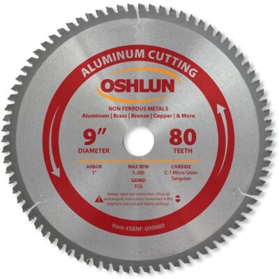 Oshlun Lame de scie TCG SBNF-090080-22,9 cm 80 dents Alésage de 2,5 cm Pour aluminium et métaux non ferreux Oshlun Lame de scie TCG SBNF-090080-22,9 cm 80 dents Alésage de 2,5 cm Pour aluminium et métaux non ferreux