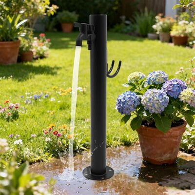 GIDRLL Colonne d'eau de jardin en acier inoxydable Point de prélèvement d'eau moderne avec robinet et support de tuyau (A) GIDRLL Colonne d'eau de jardin en acier inoxydable Point de prélèvement d'eau moderne avec robinet et support de tuyau (A)